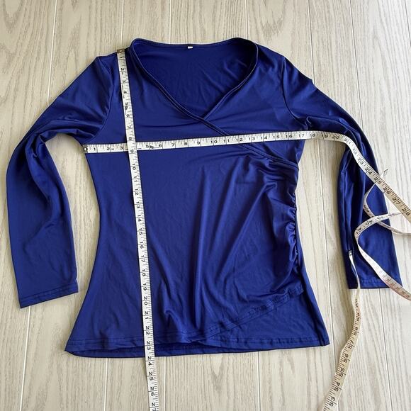 Royal Blue Long Sleeve Stretch Wrap V-Neck Top – Size Large - Picture 3 of 5